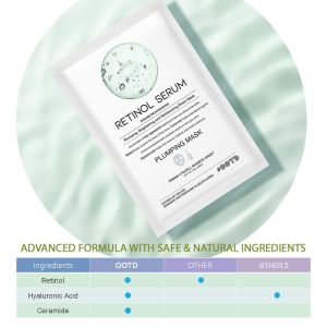 #OOTD Retinol Serum Plumping Mask (10 Sheets) [K beauty Vegan Beauty Clean Beauty retinol Ceramide Vitamin A Brighten Moisturize plump wrinkles pores fine lines free radical]