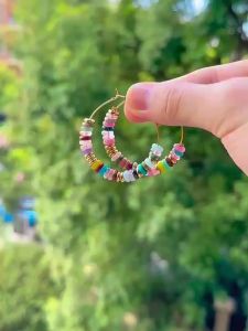 Bông tai khoen đá tự nhiên nhiều màu mẫu mới cá tính thời trang phong cách dân tộc bông tai hạt thủ công trang sức tai nhẹ nhàng sang trọng dành cho nữ mùa hè.