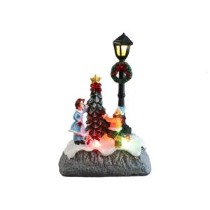 Glowing Christmas Resin Figurine Decoration Miniature Christmas Streetlight Resin Statue Ornament For Indoor and Outdoor