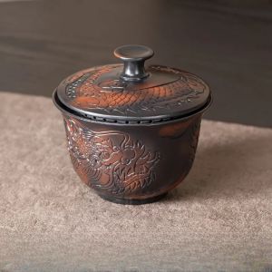 Kirilgu Jianshui Purple Pottery Gaiwan Dragon Handmade Household Kung Fu Tea Set Tea Bowl Tea Cup Tea Maker Tea Ceremony Tea Tureen H8M4T