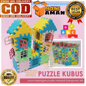 (COD) PROMO Mainan Edukasi Anak 40 Pcs Puzzle Kubus Funny Block Blok / Puzzle Bentuk Rumah Murah