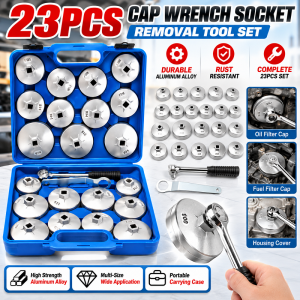DEKES 23 Piece Oil Filter Wrench Set Universal Socket Cap Type Oil Filter Remover Filter Wrench with Box Alloy Aluminum Material Sturdy & Durable Various Specifications Widely Applicable