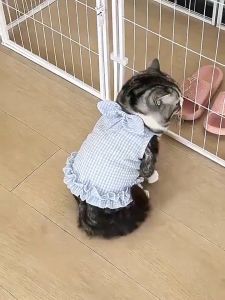 Pet Clothes Summer Thin Dress Anti-Shedding Fresh Plaid Bow Suspender Princess Dress Dog Clothes