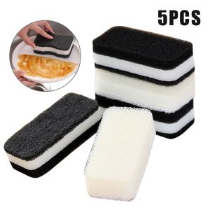 QUA Practical 5 Pcs Decontamination Three-layer Wipe the Table Kitchen Supplies Two-sided Cleaning Small Objects Household Sponge Brush Scouring Pad Cleaning Wipe Magic Sponge