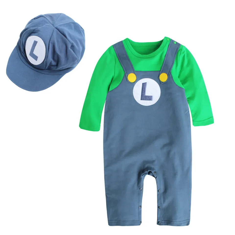 Newborn Baby Super Mario Costume Kids Boy Mario Bros Bodysuit