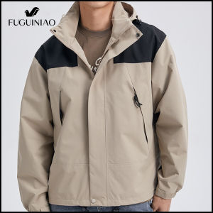 FUGUINIAO Mens Windproof Jacket Autumn Mens Sunscreen Jacket Casual Sports Mens Coat Thin Breathable Detachable Hooded Coat Mens