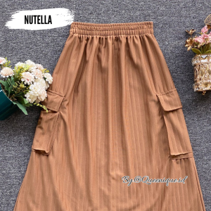 Rok Baggy Kaos Pinggang Alami Plus Size - Warna Solid Nyaman