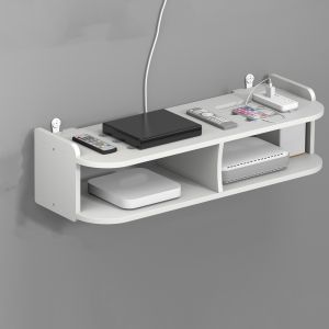 HUANG 2/3 ชั้น ชั้นวางเราเตอร์ติดผนัง รับน้ำหนักได้ดี ประหยัดพื้นที่ ชั้นวางของติดผนัง 2 ชั้น หลายฟังก์ชัน พลาสติก ชั้นวางการวางเราเตอร์ สำหรับบ้าน