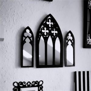 Vintage Styles Gothic Framed Arched Cathedral Window Wall Mirror 3Pieces Set Wall Decors for Classical Interior