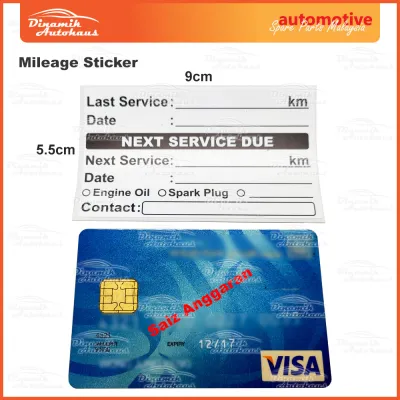 Mileage Sticker (Stiker) For Engine Oil / Spark Plug / Engine Air Filter / Cabin Filter / Oil Filter / Brake Fluid / Power Steering Fluid On Car Maintenance Service