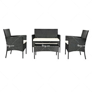 AI💕4ชิ้นลานหวายกลางแจ้ง การสนทนาเก้าอี้หวาย สวนหลังบ้านระเบียงระเบียงระเบียงชุดเฟอร์นิเจอร์ริมสระน้ำพร้อมเบาะนุ่มและโต๊ะกระจกสีน