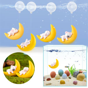 Cute Aquarium Floating Decoration Moon Animal Figure Underwater Ornament Landscape Fish Tank Accessories