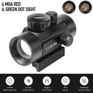 1x40 Tactical Red Dot Scope Sight Optical Point Illuminated Scope Red Green Dot Sight  with 11mm/20mm Mount and Battery