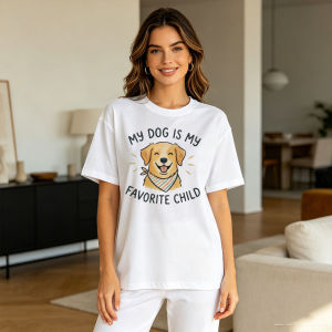 [Local Stock] HBESTY  My Dog Is My Favorite Child Golden Retriever Bandana Women Cotton T Shirt Dog Lover Simple Letter Vibe Outfit Holiday Travel Top
