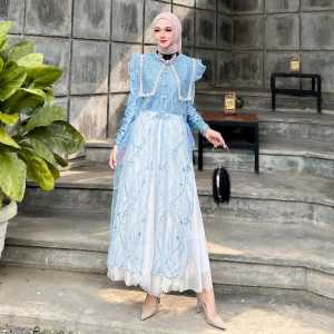 Selina Setelan Inner+Outer Brukat Bordir Bunga Tunik Gamis Wanita Kondangan Wisuda Lebaran