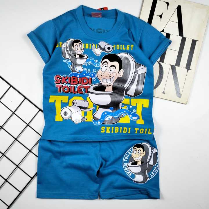 Stelan Baju Anak/Kaos Aanak Laki Dan Perempuan/Baju Kaos Stelan/Skibidi Toilet Lengan Pendek