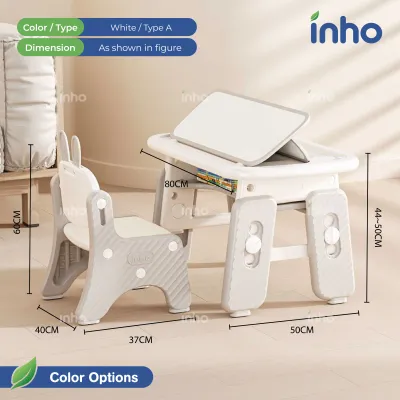 INHO 2 in 1 Adjustable Kids Study Table With Chair Children Learning Dining Table With Chair