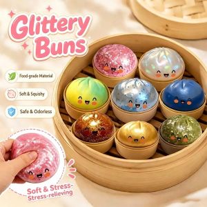 8.5cm Siopao Toy Rainbow Glitter Dumpling Squishy Slime Fidget Stress Relief Toy Steamed Bun Gifts