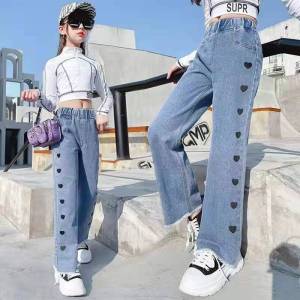 [COD]Girls Jeans Denim Pants Baggy Pants for Kids Girls Wide Leg Trousers Korean Style Casual Aesthetic 8 to 16 Years Old Pants for Girls New Style 2023 Childrens Clothing Hight Waist 120-150CM