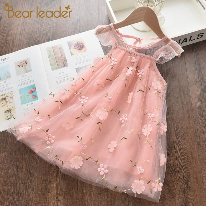Bear Leader Girls Clothes 2023 Girl Dresses New Fashion Princess Clohtings  Sweet Flower Embroidery Mesh Dress For 2-6 Years Christmas For Kids