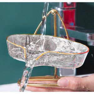 Soap Dish Nordic with Metal Soap Holder Base Box Bathroom Sink Shower Plate Drain Water Washbasin Rack Luxury Elegant Transparent Gold Nordic Style Swing Soap Dish Holder with Aluminum Base for Bathroom
