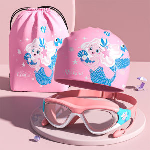 Kids Swimming Goggles Cap Set Anti-fog Swim Goggles with Silicone Swim Cap and Bag Swimming Gear