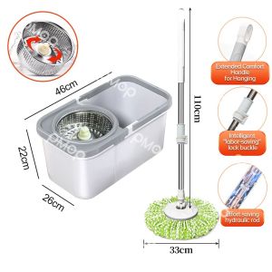 PMOP Blue Mop With Spinner And Stainless Steel Basket rod 360° Tornado Dual Drive mop Floor Cleaning Wet and Dry