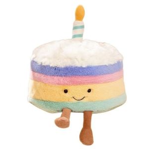TANFU Rainbow Birthday Cake Plush Soft Plushie Fluffy Smile Cake Stuffed Doll Adorable Cute Cake Decorative Pillow Birthday Gift