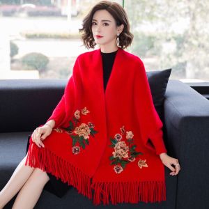 ZYJC Autumn Winter Embroidery Cashmere Scarf Hijab Thicken Warm Shawl Wraps Luxury Elegant Pashmina Blanket