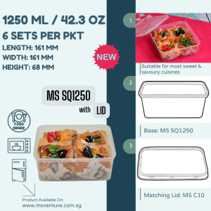 {MSV} Square Microwavable Plastic Takeaway Containers (720ml-1440ml) Anti Leak Durable MS SQ700 SQ1 SQ1250 SQ1500