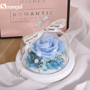 Seangel Valentines Day gift Eternal Fresh Flower in Glass Dome with Light Strip for 520 Confession Day Preserved Real Rose for New year gifts Thanksgiving day Christmas Birthday Mothers Day