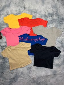 Áo croptop tay ngắn vải thun cotton co giãn 4 chiều mềm mịn