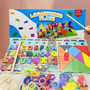 Montessori Wooden Fishing Logarithmic Plate w/Tangram for Gift-loot bag filler