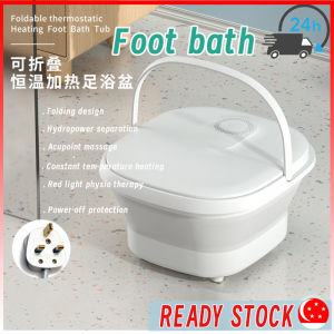 Portable Foot Spa Bucket with Thermostatic Heating and Massage Therapy 50℃ Constant Temperature Anti-Bacterial Easy-Carry Design 3Pin Plug