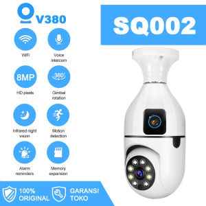 V380 SQ002 CCTV IP WiFi Camera Dual Lens Bulb Kamera lampu Bohlam PTZ 8MP + 8MP tahan air IP Kamera