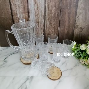 1.4L Acrylic Water Jug Pitcher Set 6 pcs 240ml Tumbler Crystal Clear Design 