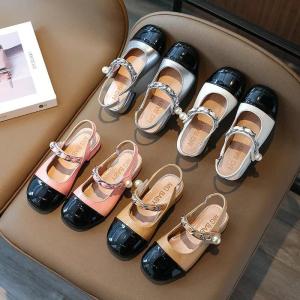 Noteworthy Mix Color Children Shoes Girls Trendy Runways Slingback Shoes Girl High Heel Wedding Party Shoes Chain Pearl I07095
