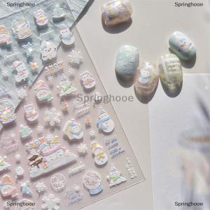 [COD] Springhooe Cute Santa Claus Crystal Ball Snowflake Snowman Christmas Tree Bow Nail Art Print Stickers Sweet Manicure Decals Nail Decor Gift