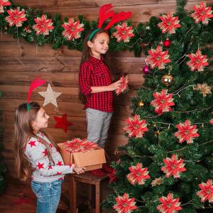 TX🏮💓🧧 5 cái Giáng Sinh Vàng Long Lanh 14Cm Hoa Giáng Sinh Cây Trang Trí Đồ Trang Trí Màu Sắc Long Lanh Nhà Đảng Trang Trí Nguồn Cung Cấp