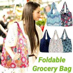 JS SHOP 1pcs Grocery Bags Foldable in a Pouch Eco Tote Eco-Friendly Shopping Bag Groceries Tote Bags for Daily Shopping Loading Reusable  Foldable Washable