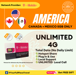 【USA T-Mobile Sim Card】【USA America Sim Card】【10~90 Days】【Unlimited Data】【美国上网卡】【4G High Speed Data】