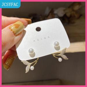 JCSYFAC Khuyên tai nụ hàng mới về Trang sức thời trang kim loại đuôi cá Hoa ngọc trai cổ điển xuân hè Dễ thương thanh lịch cho nữ