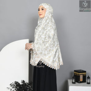 Bergo Umroh Haji Renda Mewah Bahan Katun Premium Bersaku Sleting Hijab Khimar Umroh