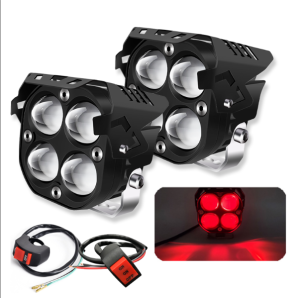 ไฟ LED สปอตไลท์สำหรับวิ่งไฟติดรถจักรยานยนต์ขนาด3นิ้ว40W ไฟไฟตัดหมอก LED สำหรับทำงานขับรถระยะไกลและใกล้กับสีขาวสีเหลือง + ไฟสีฟ้าอ่อนบรรยากาศ