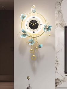 Sacesr Luxury Minimalist Wall Clocks Nordic Creative Butterfly Sound‑Activated Light‑Up Living Room Wall Clocks Dining Hotel Home Decor 5B9Z4