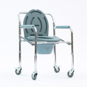 Maxwell Chromed Steel Foldable Commode Chair (DY026965) Height Adjustable Potty Toilet Seat - With Wheel