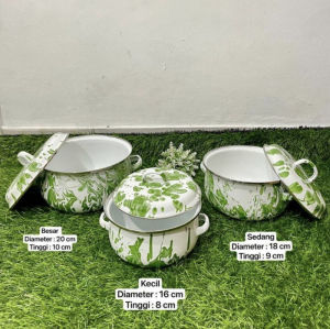 HATAYASHOP-PANCI ENAMEL BLIRIK 3SET / Panci Enamel Blirik 3 Susun Plus tutup blirik hijau panci serbaguna tahan panas