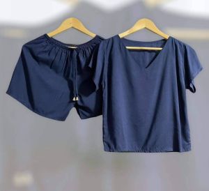 KOREAN TERNO VNECK CHALLIS SHORTS AND BLOUSE Small to XL Plain and Printed colors available