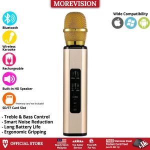 Karaoke Mic with Speaker K6 K1 Bluetooth Portable Wireless Microphone 2 Speakers 4 Controls Memory Card Slots