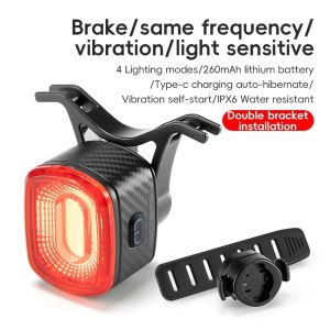 2026 ROCKBROS Bicycle Smart Brake Taillight Same Frequency Induction Bike Rear Light Type-C Waterproof MTB Road Cycling Warning Light